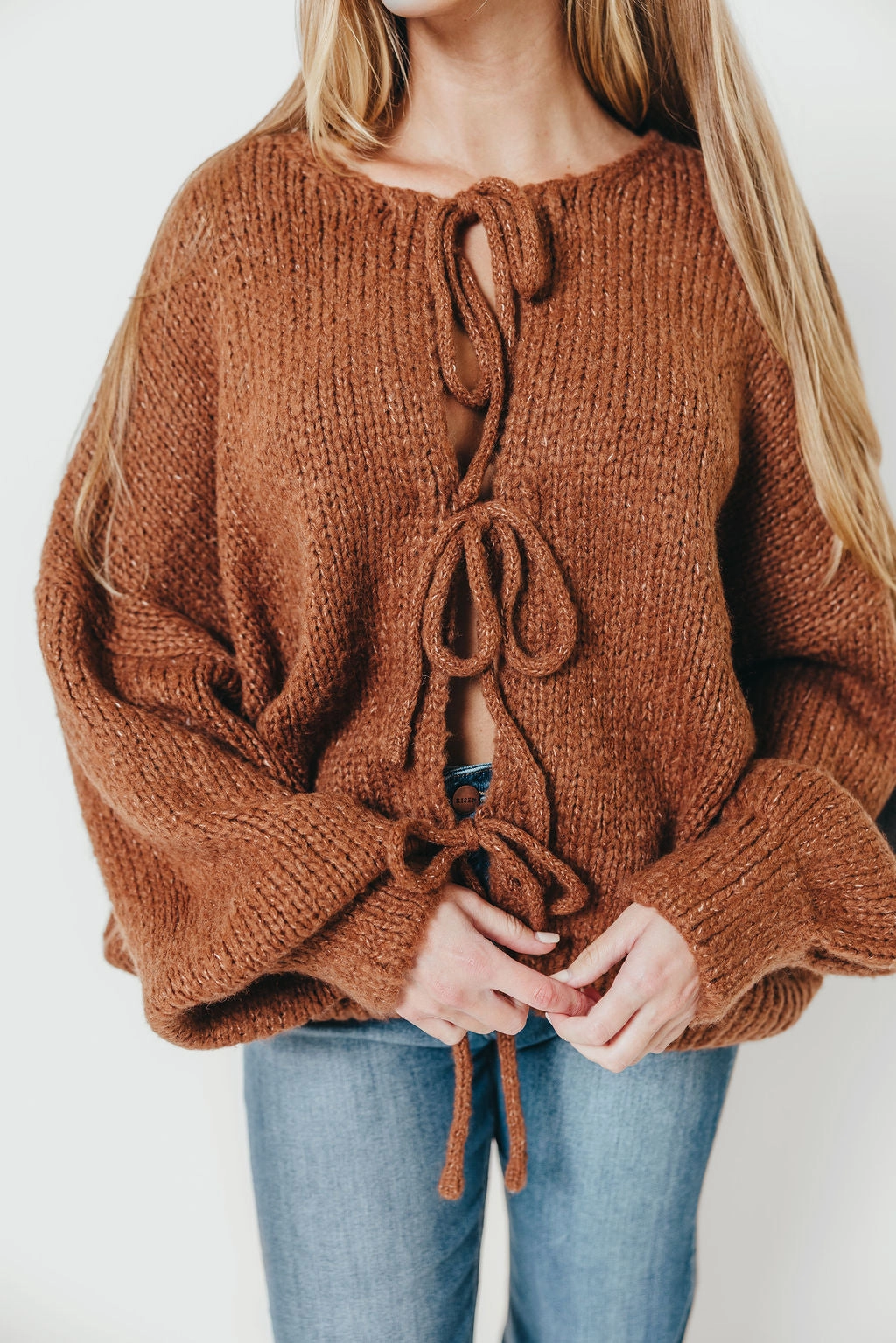 Janine Tie Front Cardigan in Brown HighNeckCut