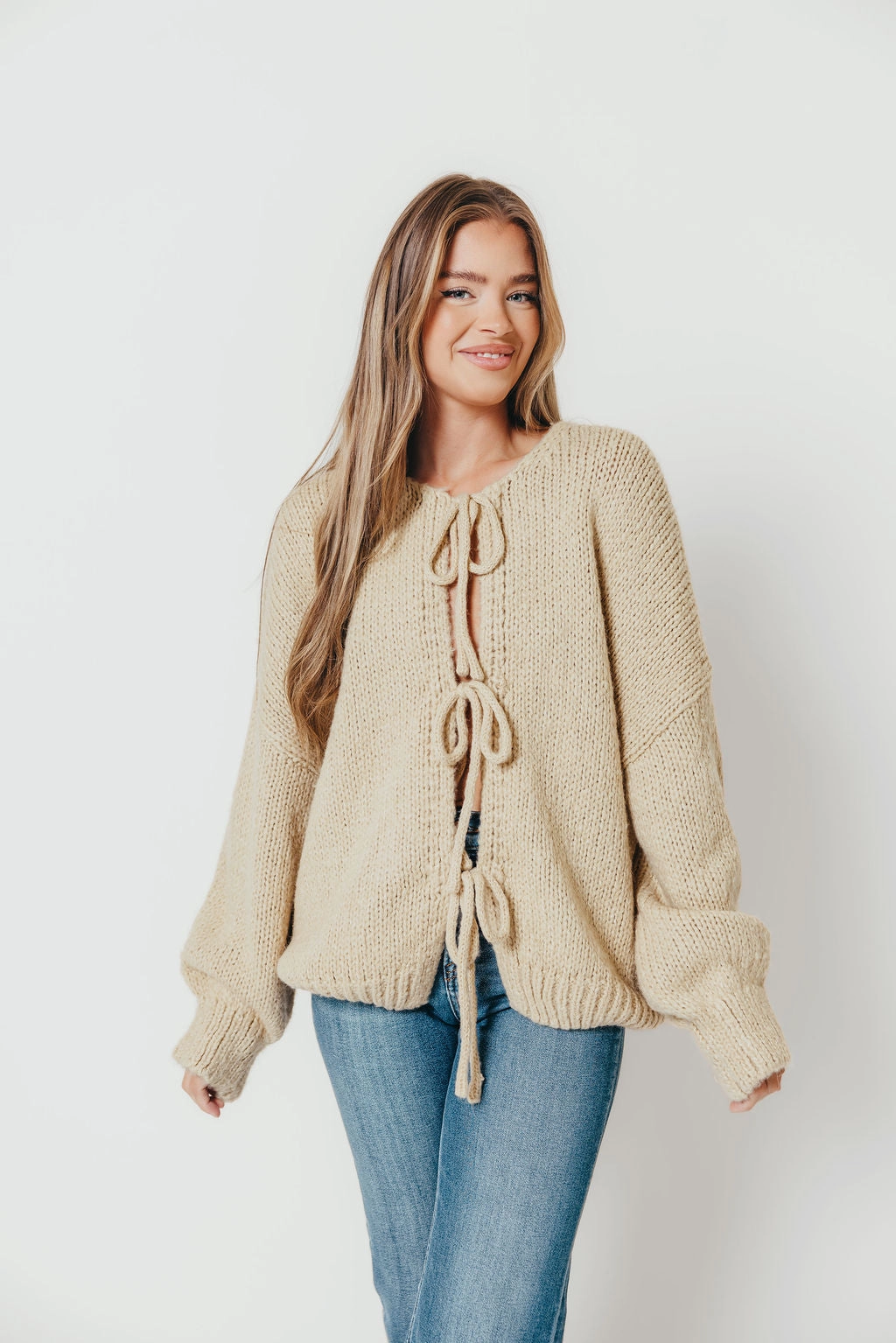 Janine Tie Front Cardigan in Light Taupe Compact TravelFriendly Design