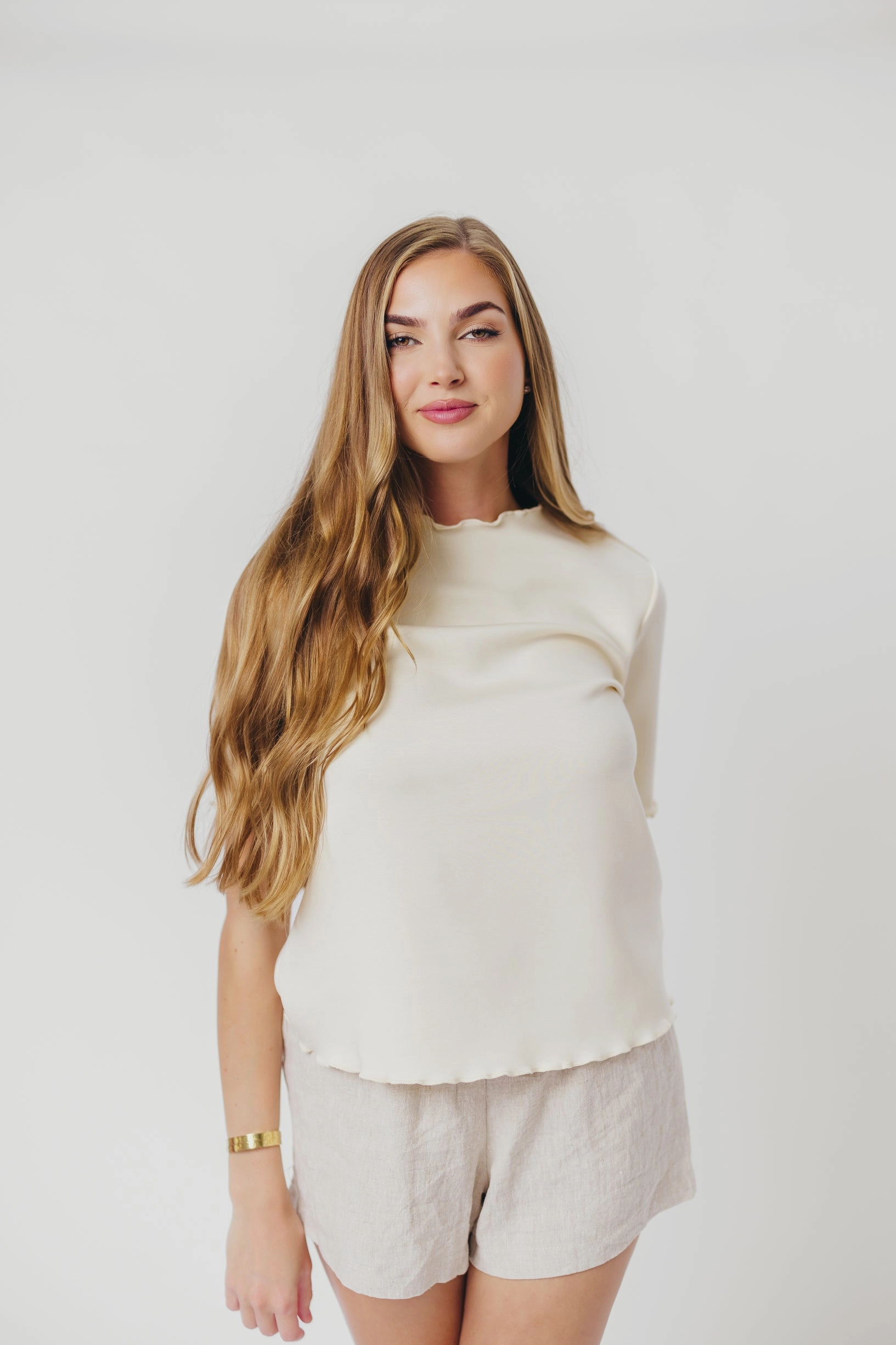 mix Jemma Butter Modal Mockneck Top with Merrow Edge from P.Cill in Eggshell