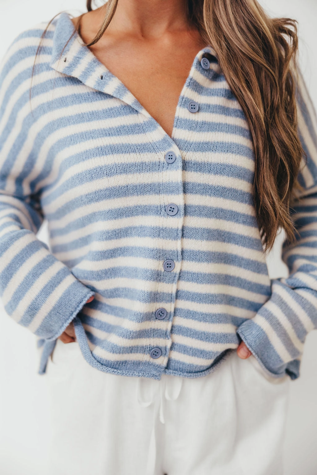 YarnDyeStripe Cove Striped Sweater in Blue Ivory