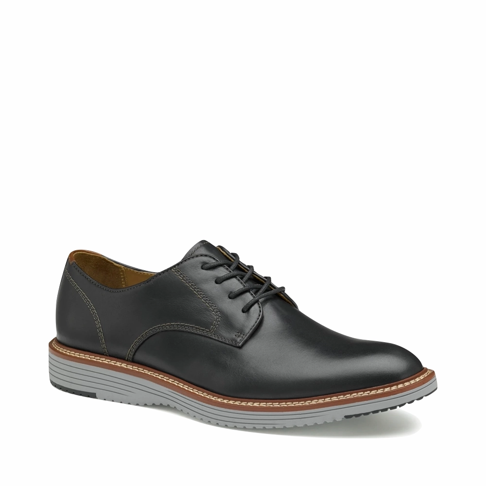 Designer Label Elegant Profile Johnston & Murphy Men's Upton Plain Toe Leather Lace Oxford in Black