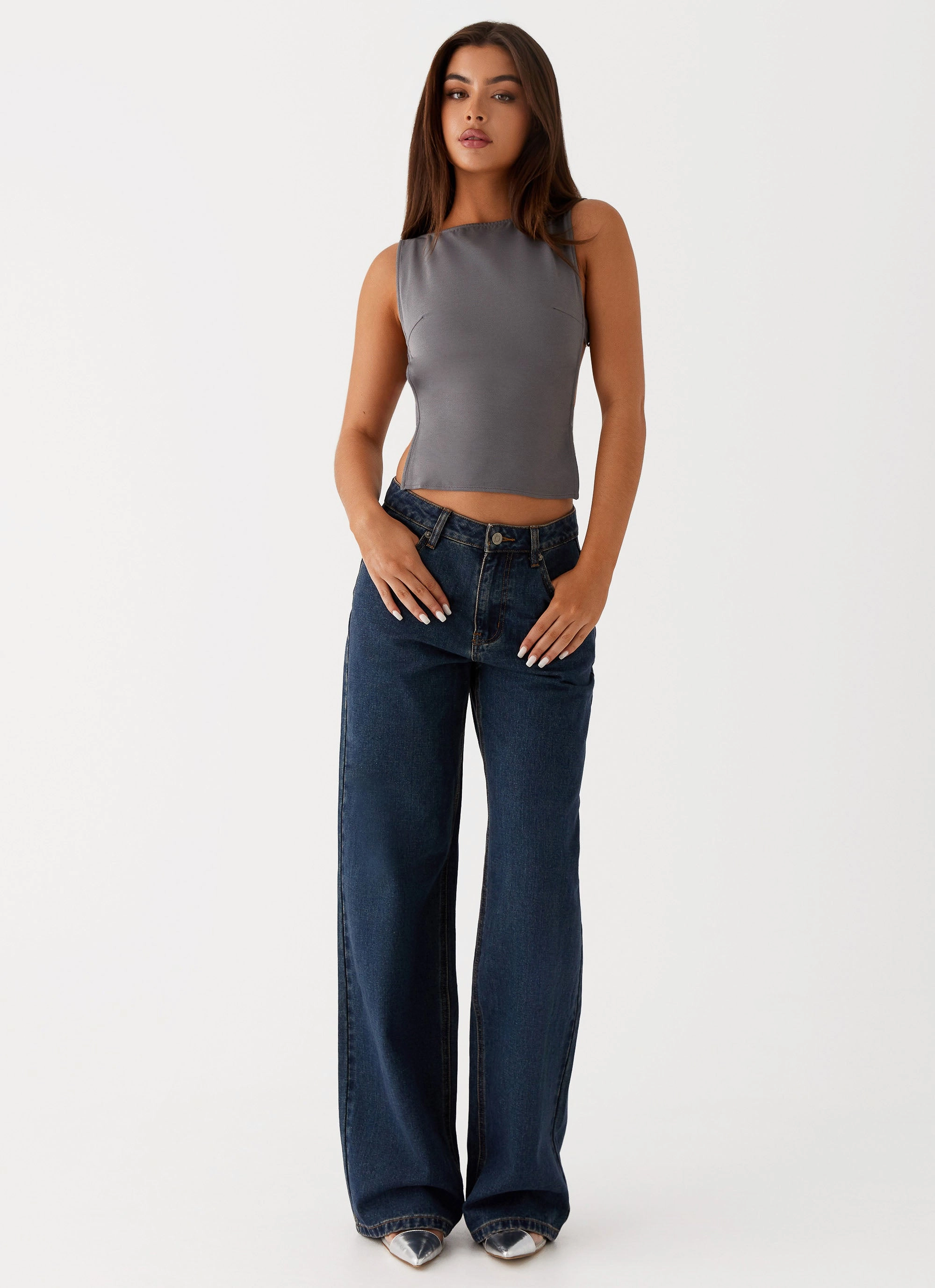 Cropped length Wardrobe Classic Keanna Low Rise Denim Jeans - Washed Denim