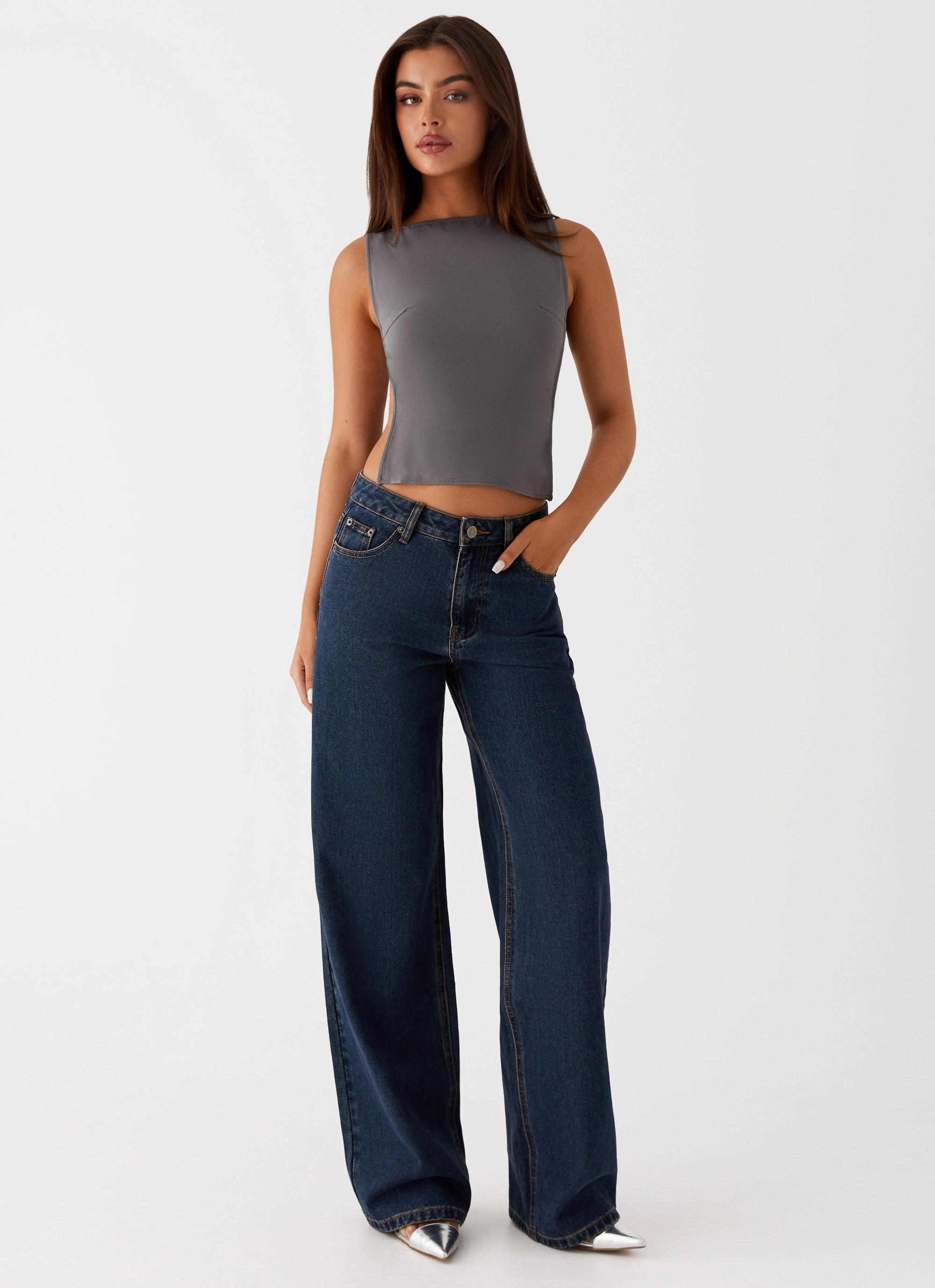 Modern Cut Tapered Leg Profile Keanna Low Rise Denim Jeans - Washed Denim