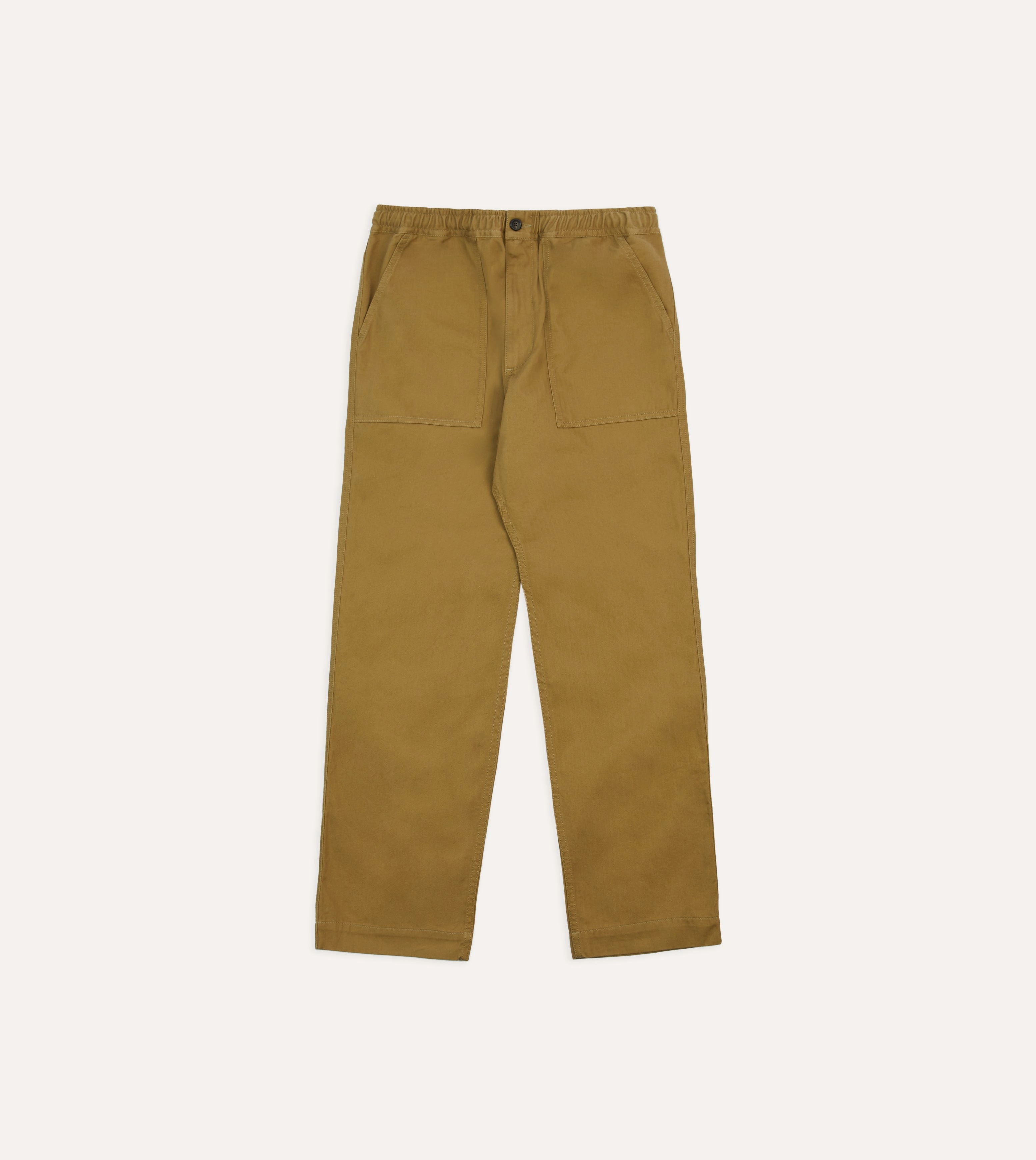 Relaxed Style Active Utility Khaki Herringbone Twill Cotton Drawstring Trousers