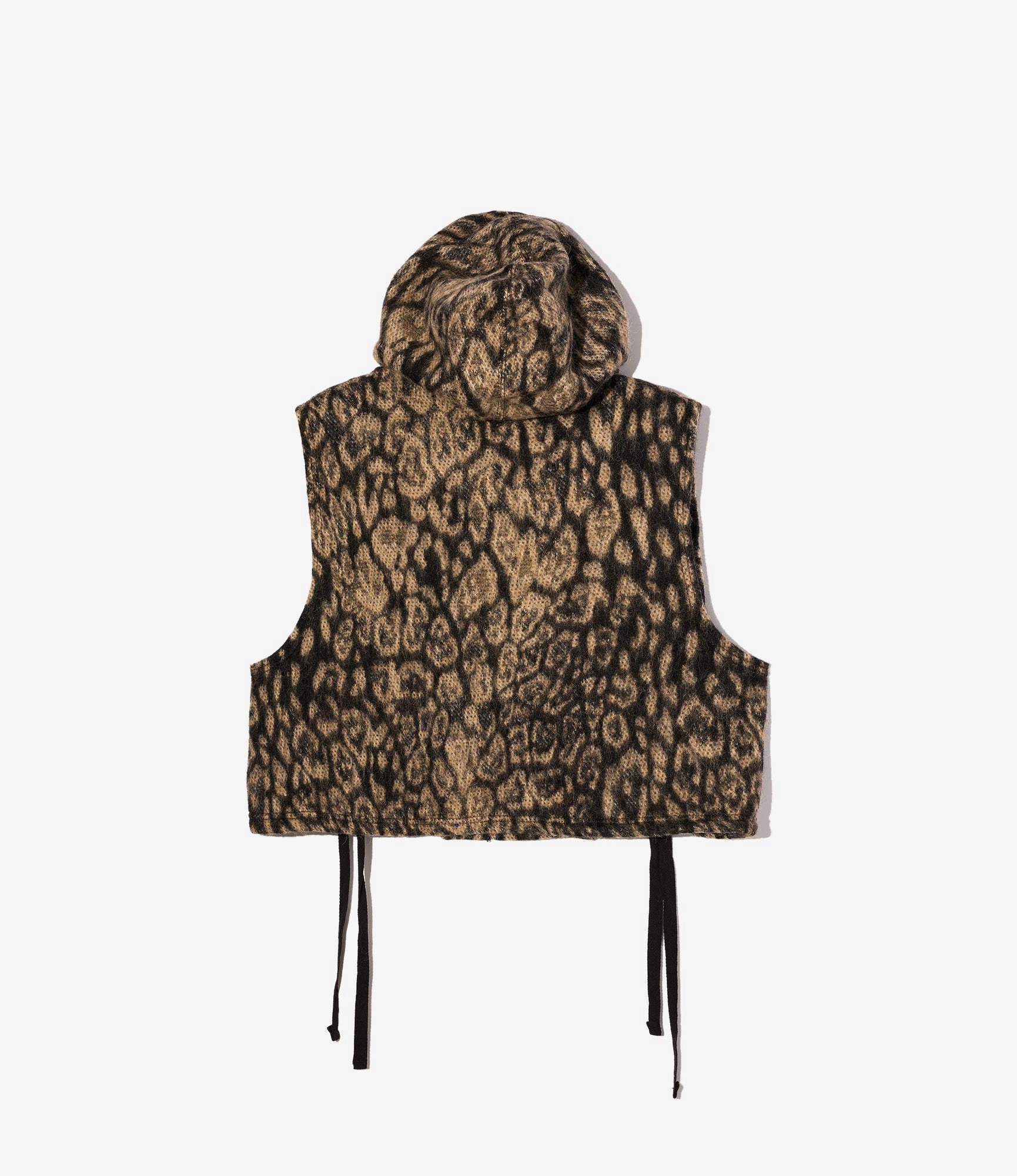 Knit Wrap Vest ?C Brown Leopard Jacquard Wool Weight Multipocket Functionality