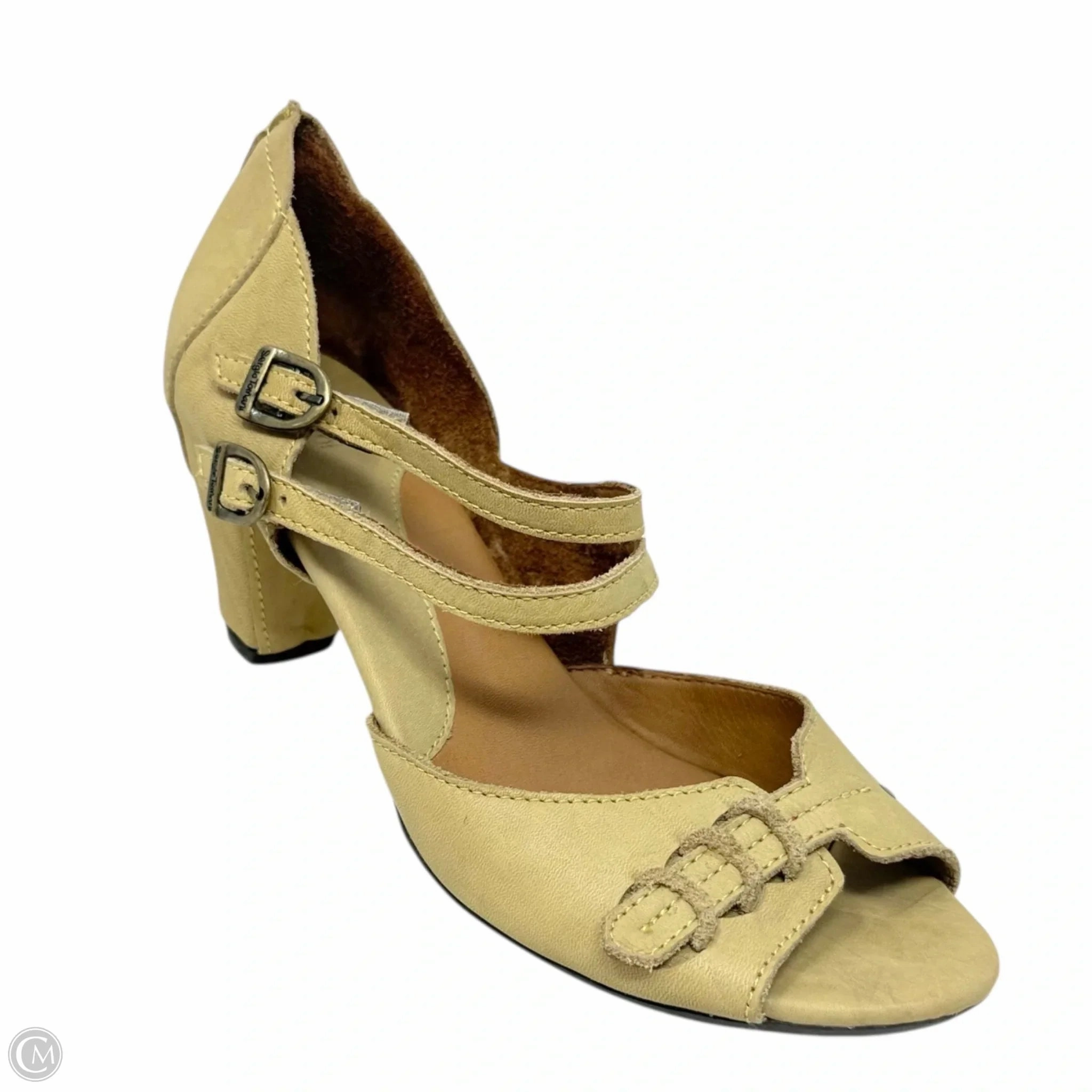 Comfort Grip Sporcare Miel Shella Peep Toe Leather Sandals By Sergio Tomani In Yellow, Size: 9