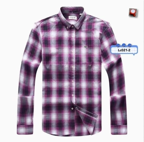 Non Irritating Seams Flexible Material Lacoste long sleeve maroon/white check shirt