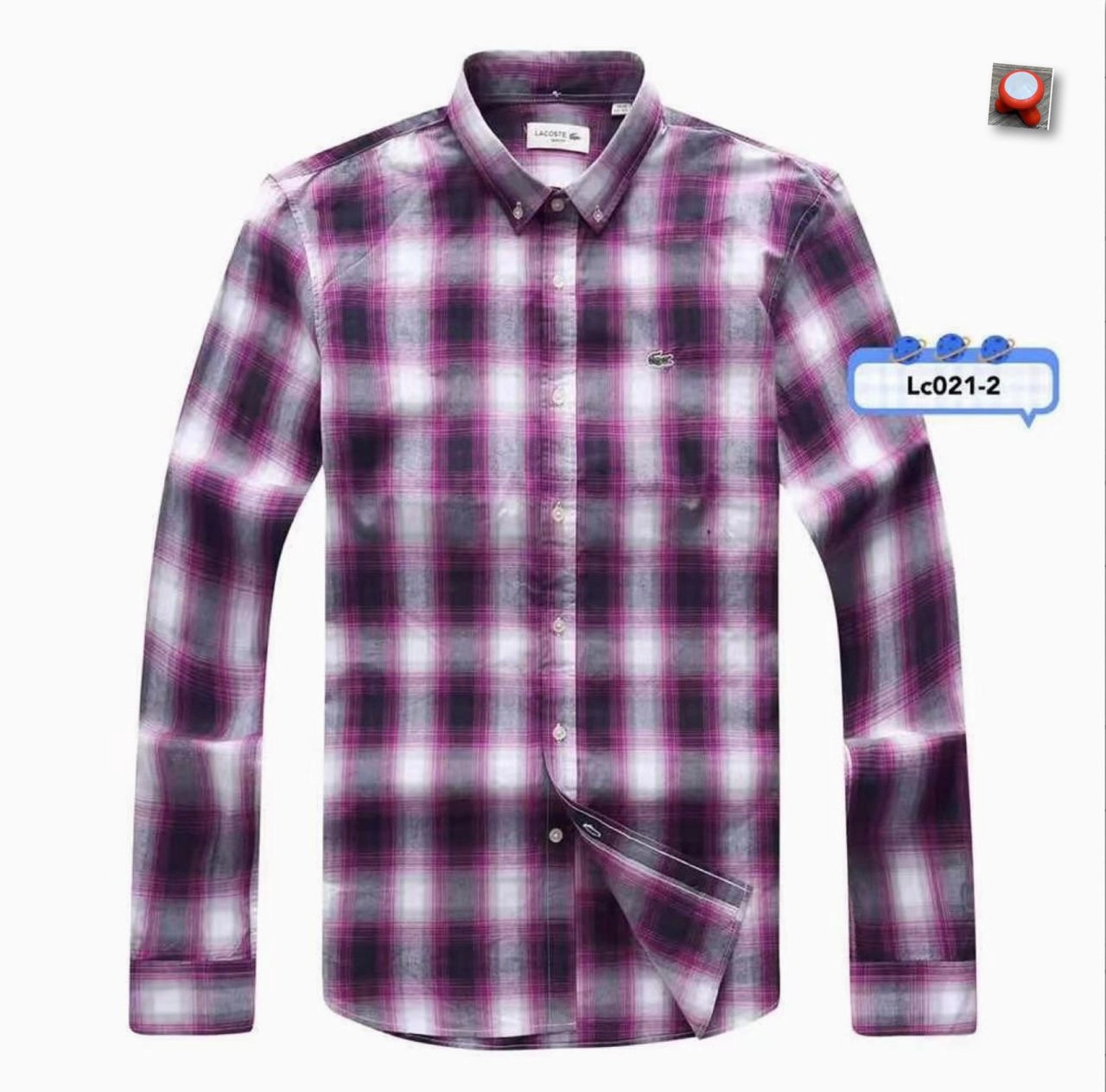 Non Irritating Seams Flexible Material Lacoste long sleeve maroon/white check shirt