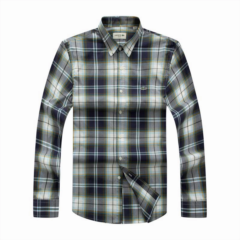 Layered Sleeve Cuffs Lacoste Male Long Sleeve Checkered Shirt Plaid