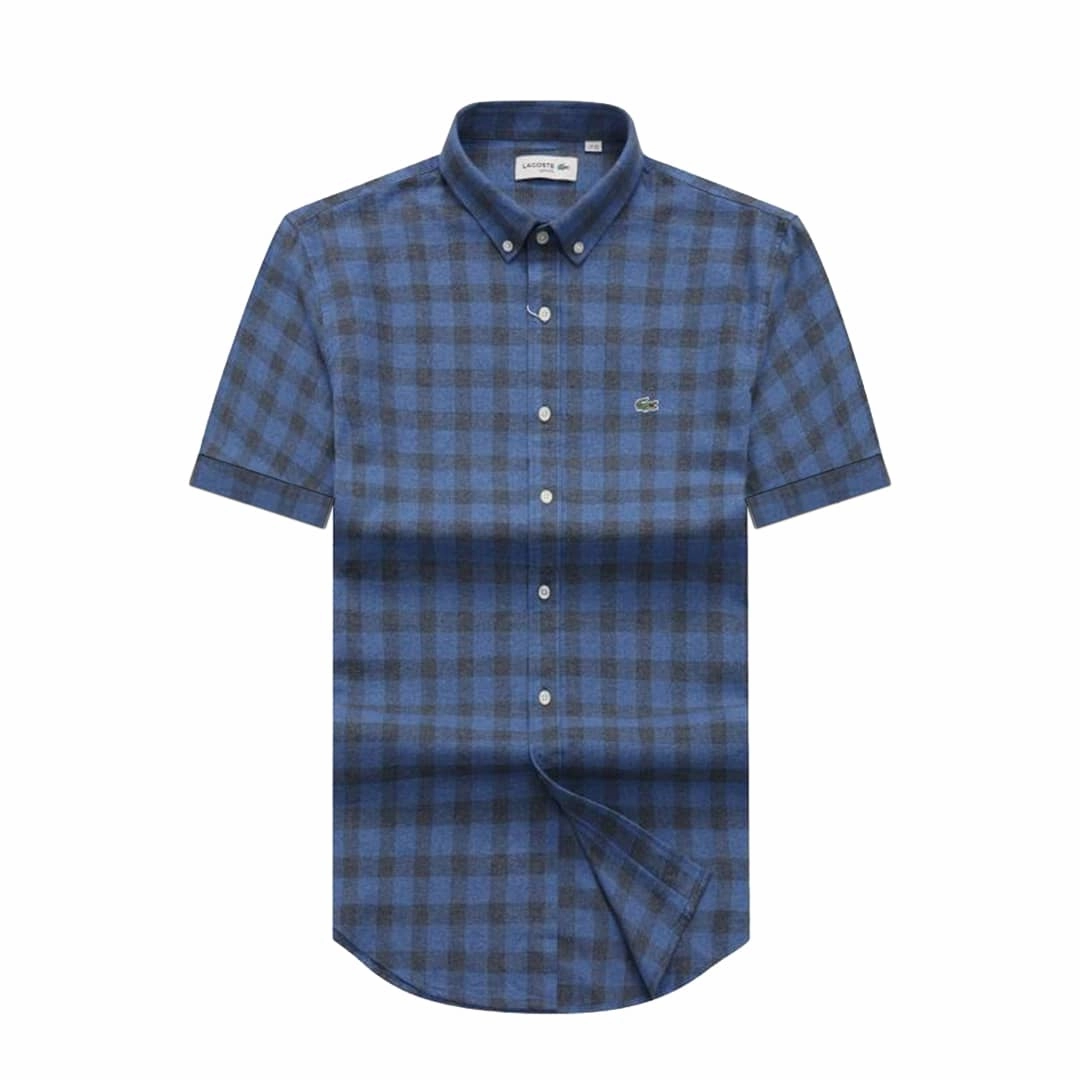 Lacoste Mens Checked Short Sleeve Cotton Oxford Shirt Essential Piece Abrasion Resistant Edging