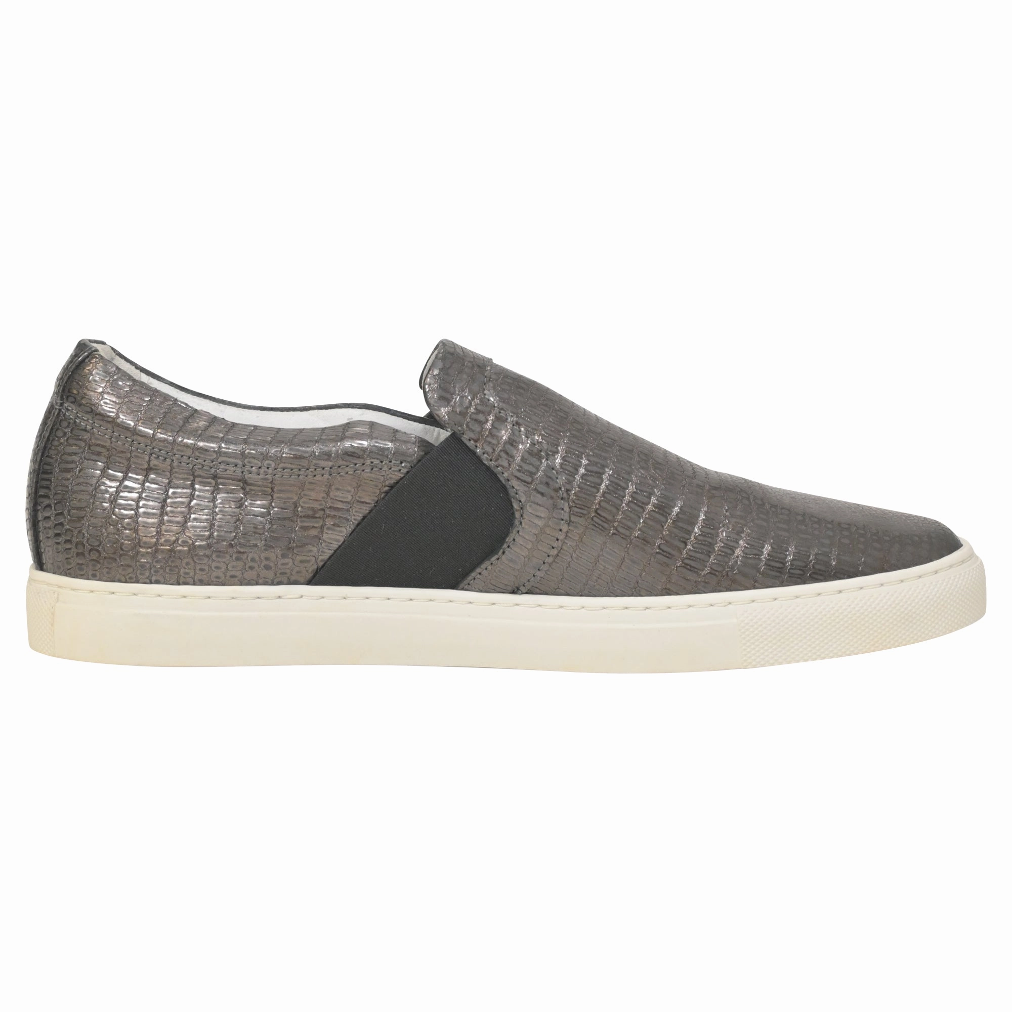 Lanvin Slip-On Sneakers in Metallic Grey Embossed Leather Simple Slip-on Comfort