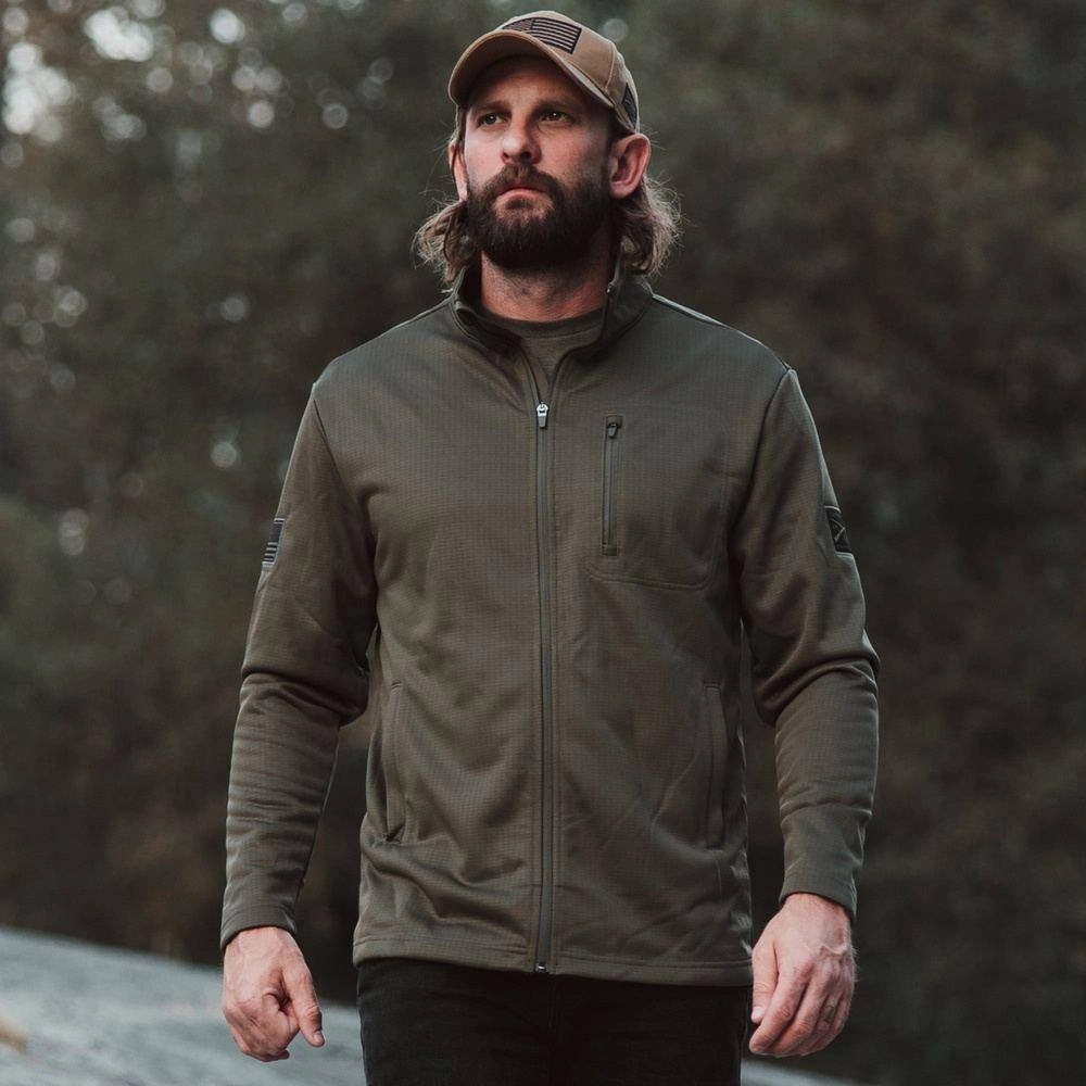 Men's Waffle Top Full-Zip Jacket - Military Green Job cruelty - free