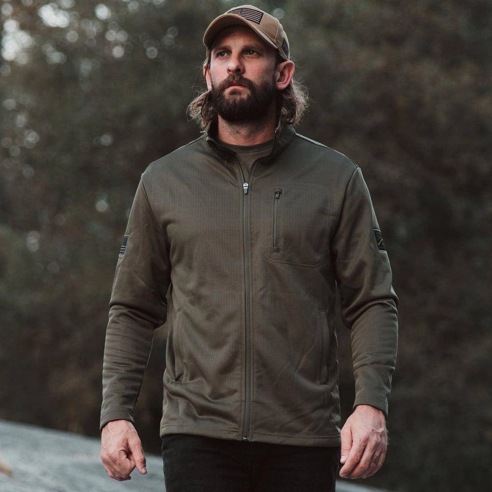 Chilly Shield Oversized Men's Waffle Top Full-Zip Jacket - Military Green
