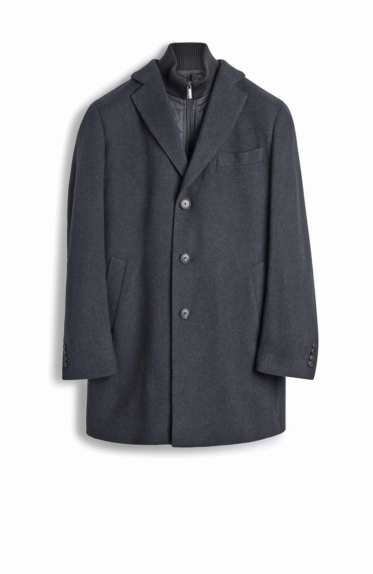 LECLAIRE WOOL & CASHMERE CHARCOAL TWILL CAR COAT Easy Clean Material Snag Free Knit