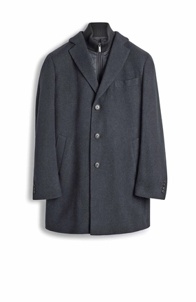 LECLAIRE WOOL & CASHMERE CHARCOAL TWILL CAR COAT Pocket Placement