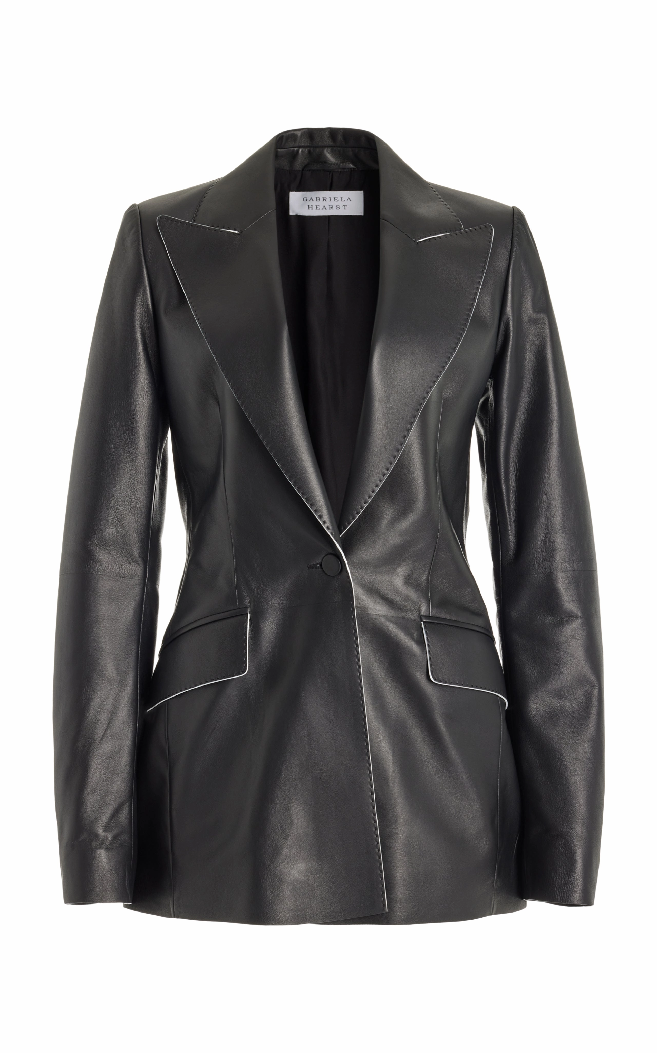 Leiva Blazer in Black Nappa Leather Sharp Tailored Look Wrinkle Resistant Treatment