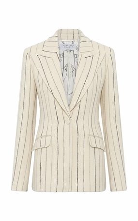 Leiva Blazer in Ivory Multi Pinstripe Wool Cashmere premium design