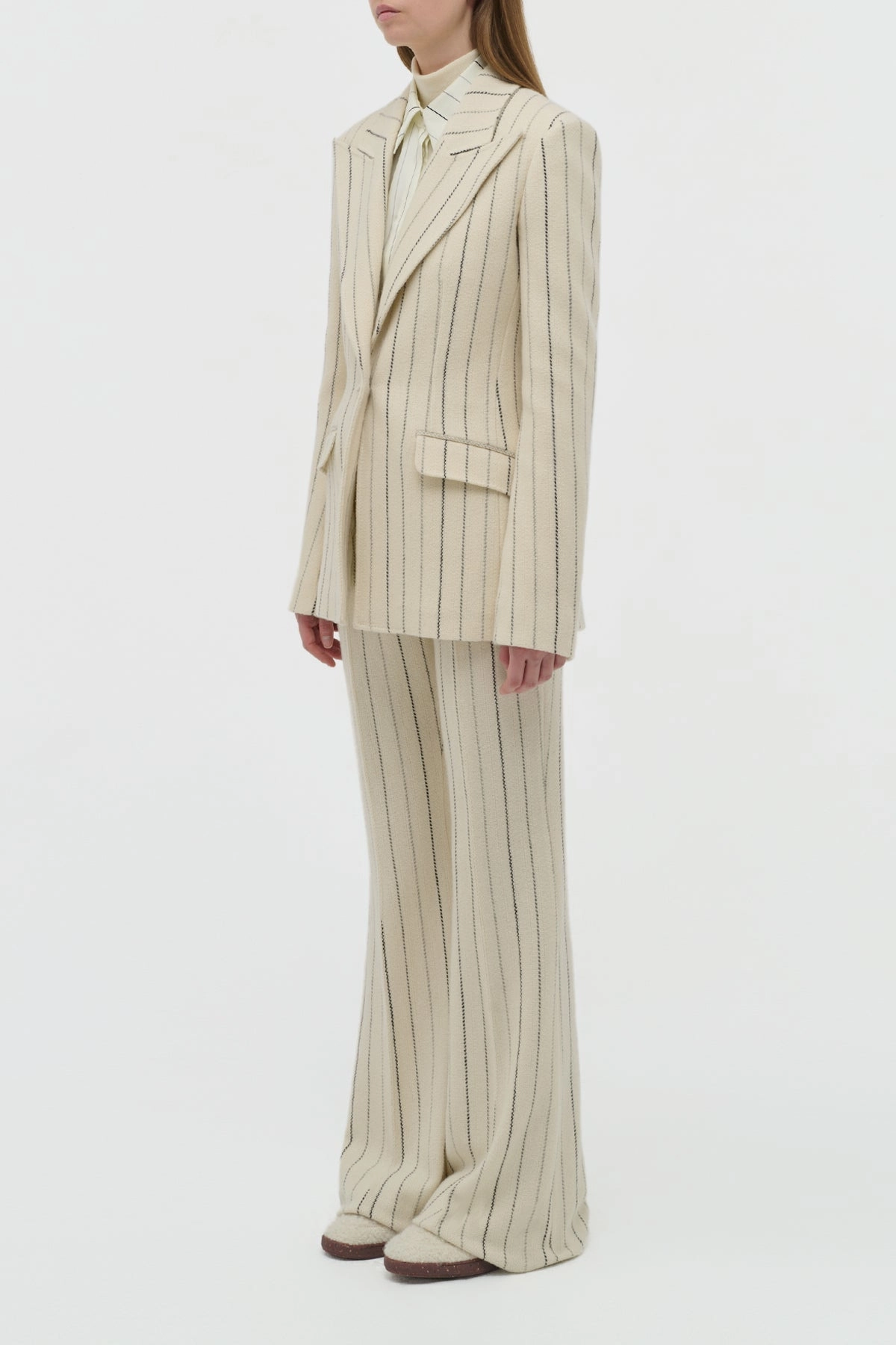 Leiva Blazer in Ivory Multi Pinstripe Wool Cashmere Sophisticated Design