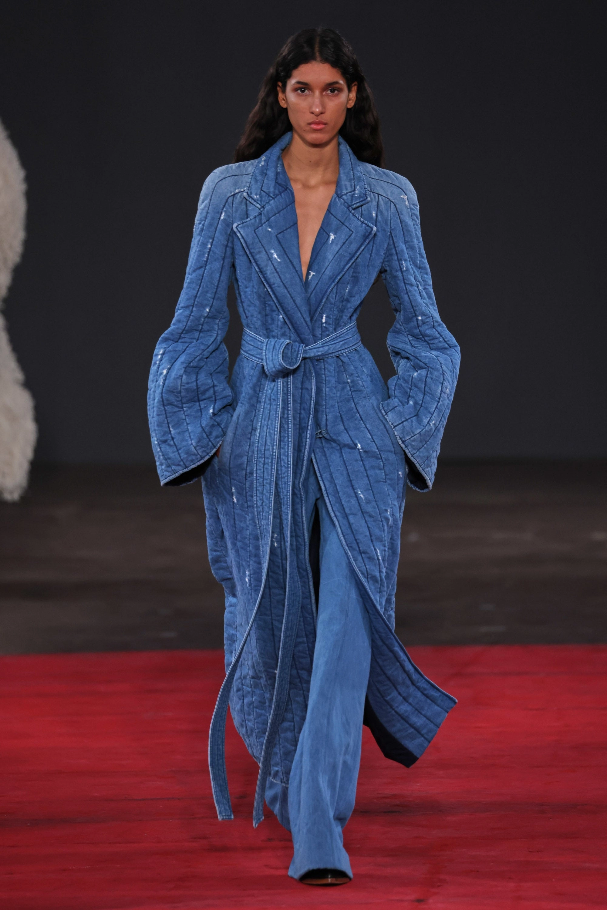 Polished Finish Leiva Blazer in Light Blue Recycled Cotton Linen Denim