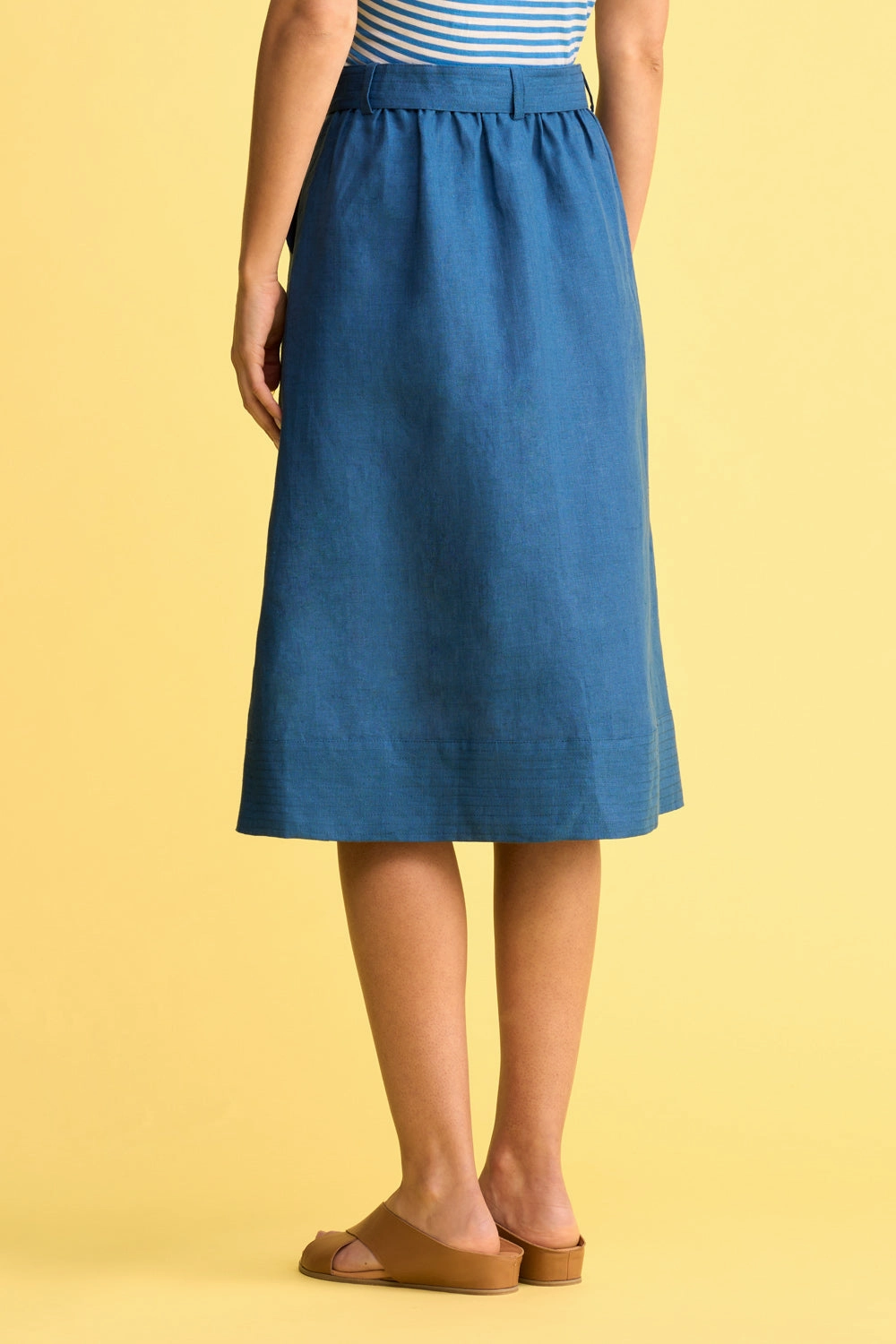 flared silhouette Modern Design Belted Linen Skirt - Navy Cross Dye