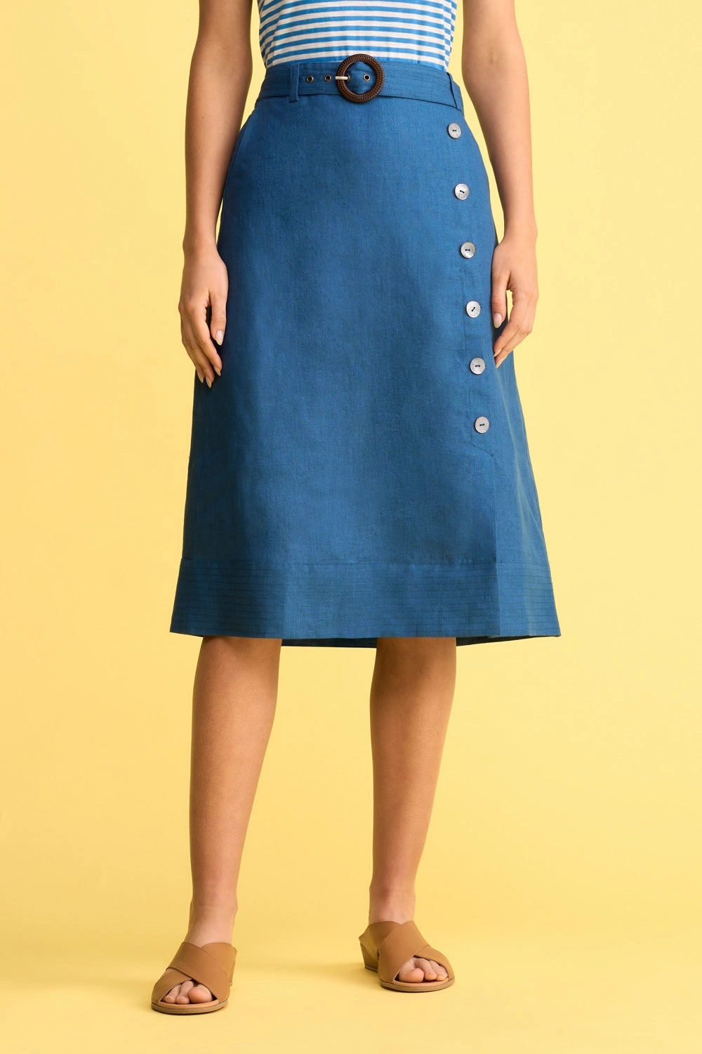 Belted Linen Skirt - Navy Cross Dye Influencer Style quick dry
