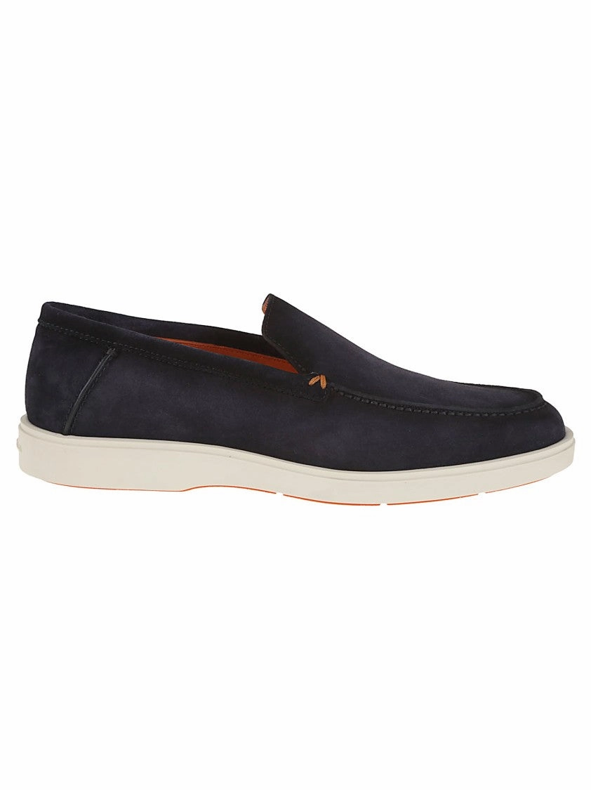 River Walks Simple Lines Suede Moccasins With Wide Sole And Signature Detailing