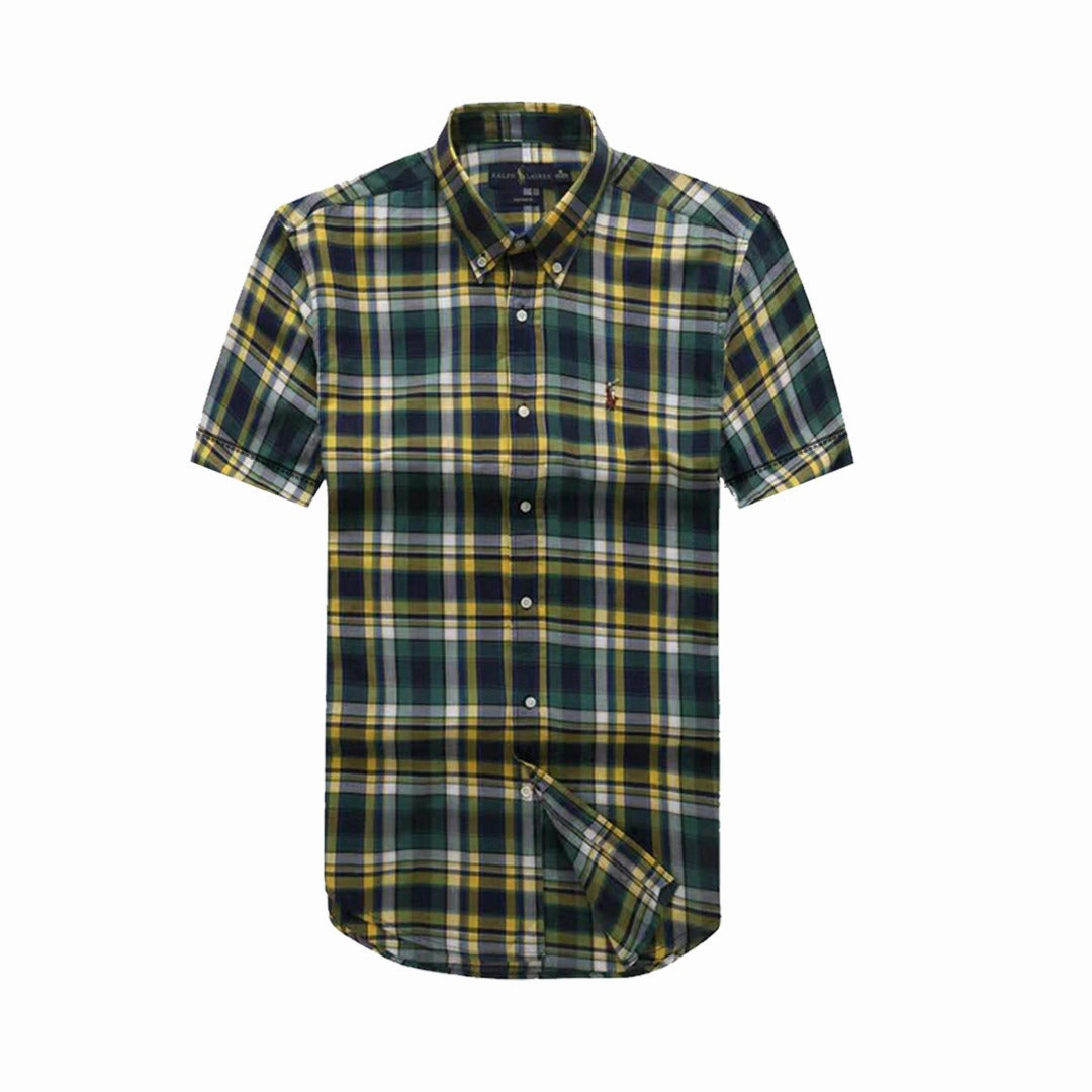 Polo RL Short Sleeve Green/Yellow Check Men shirt Smooth Seam Finish