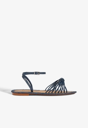 Peak Path Livia Blue Leather Flat Sandal