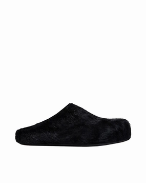 Soft Breeze Long-Hair Leather Fussbett Mules - Black