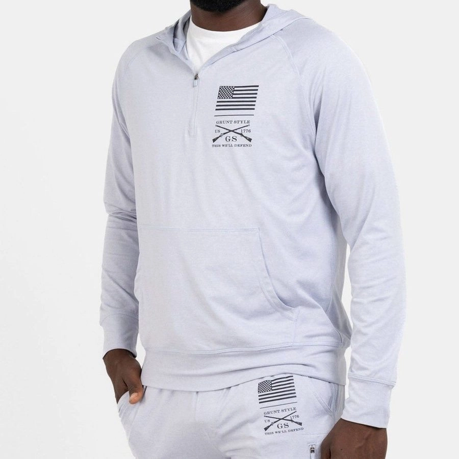 Ribbed Hem Details Men's All-Day 1/4 Zip Hoodie - Heather Arctic Gray