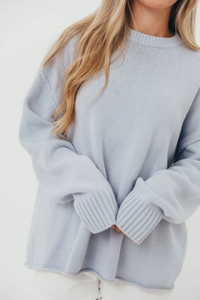 Luna Relaxed Boyfriend Fit Crew Neck Sweater in Misty Blue ClassicCrewNeck Drop Shoulder Silhouette