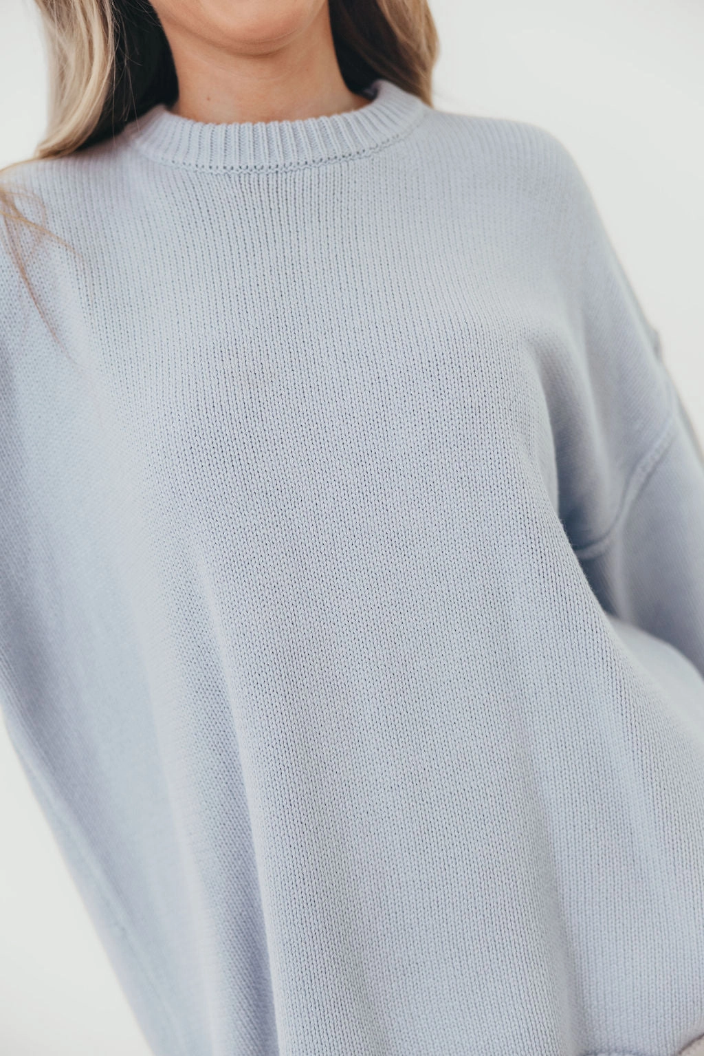 Luna Relaxed Boyfriend Fit Crew Neck Sweater in Misty Blue SweatWicking Fabric