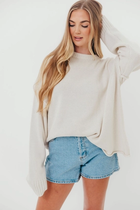 TexturedSurface Luna Relaxed Boyfriend Fit Crew Neck Sweater in Oatmeal