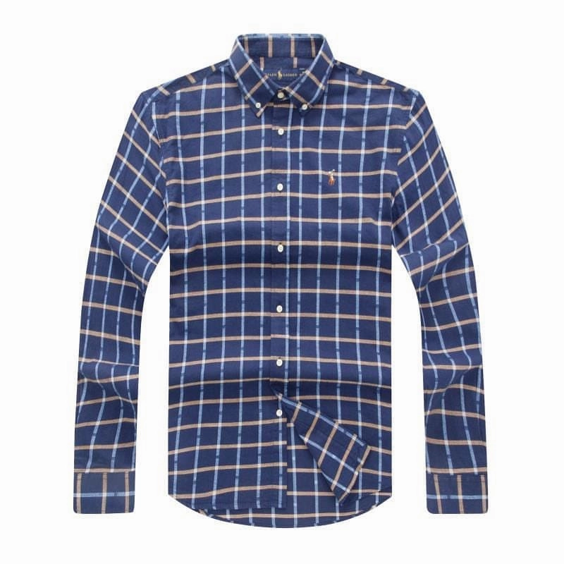 Winter Retreat Breathable Material Polo Ralph Blue Long Sleeve Check Shirt