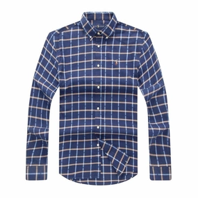 Winter Retreat Breathable Material Polo Ralph Blue Long Sleeve Check Shirt
