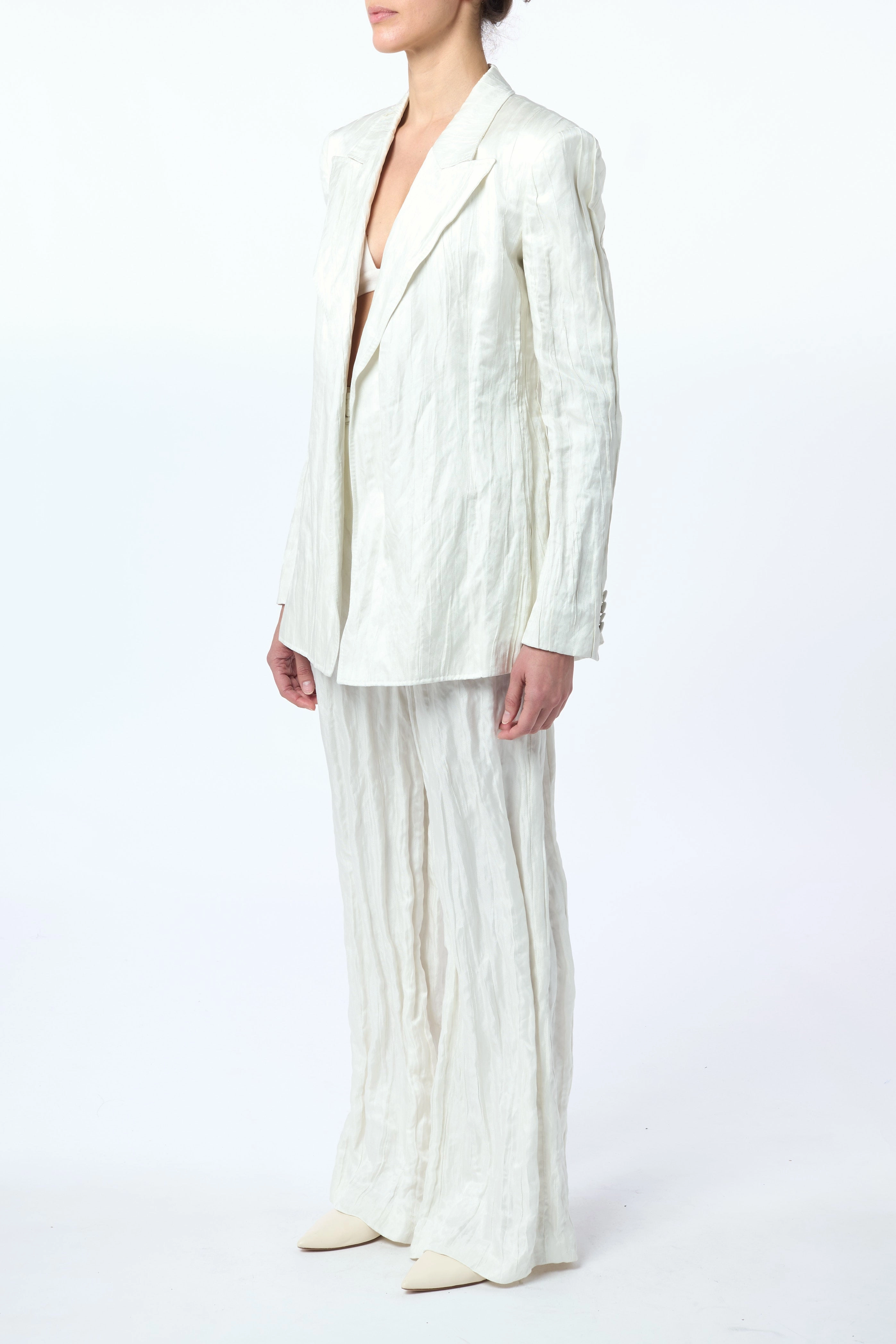 Perfect Layer Mairi Blazer in Ivory Metallic Crinkled Silk