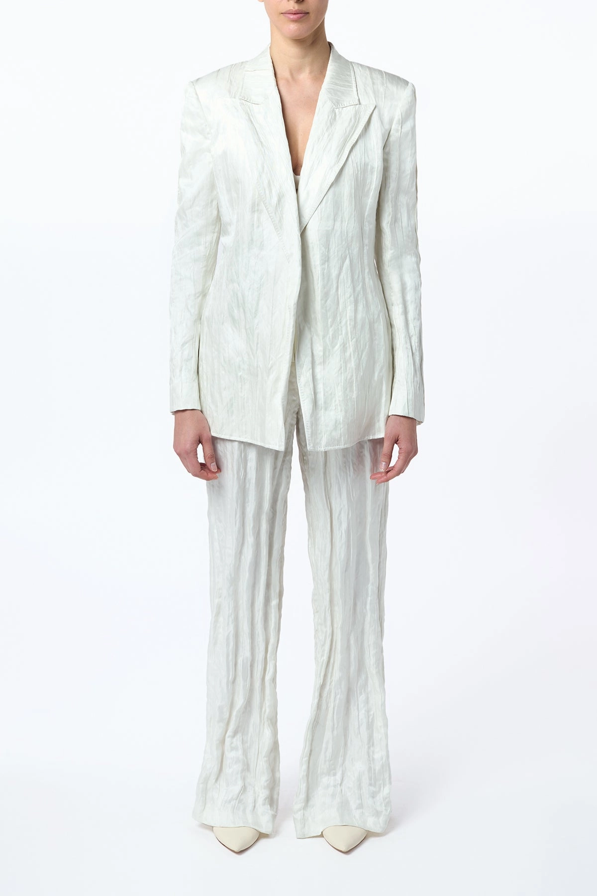 Comfortable Fit Wear Smart Attire Mairi Blazer in Ivory Metallic Crinkled Silk
