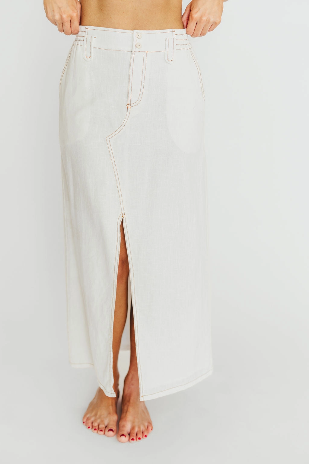 Style Fusion Marium Washed Linen Blend Maxi Skirt in Off-White *Final-Sale*