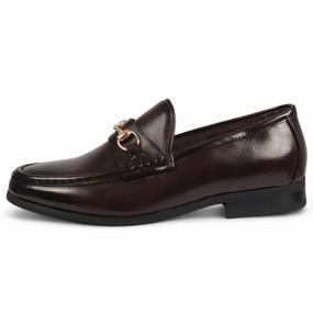 Men's Brown Loafers with Gold Buckle Smart Slip-On Shoes Trendy Slip-on Footwear