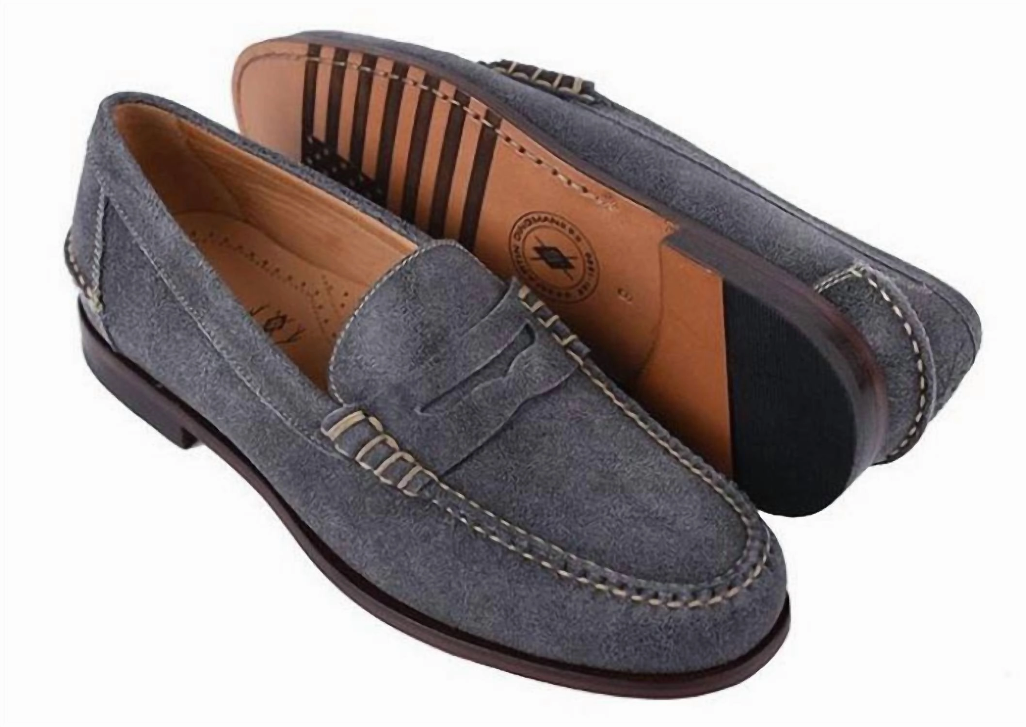 Men's Distressed Suede Penny Loafers In Blueberry River Walks Hold Step