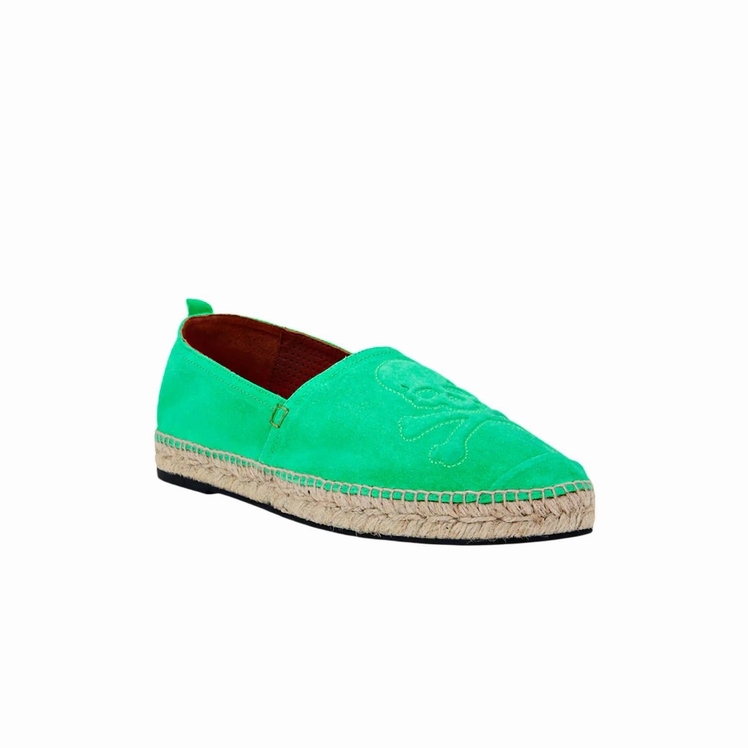 Men's Espadrillas Skull Shoes In Green Heel Firm