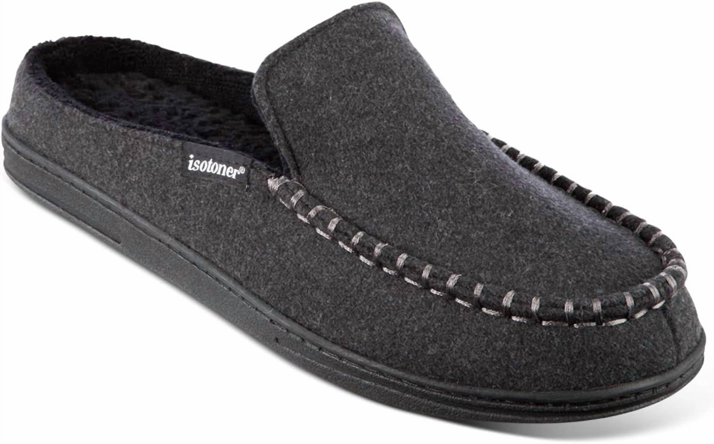Way Power Men's Faux Woolen Grady Moccasin Hoodback Slippers In Dark Charcoal Heather