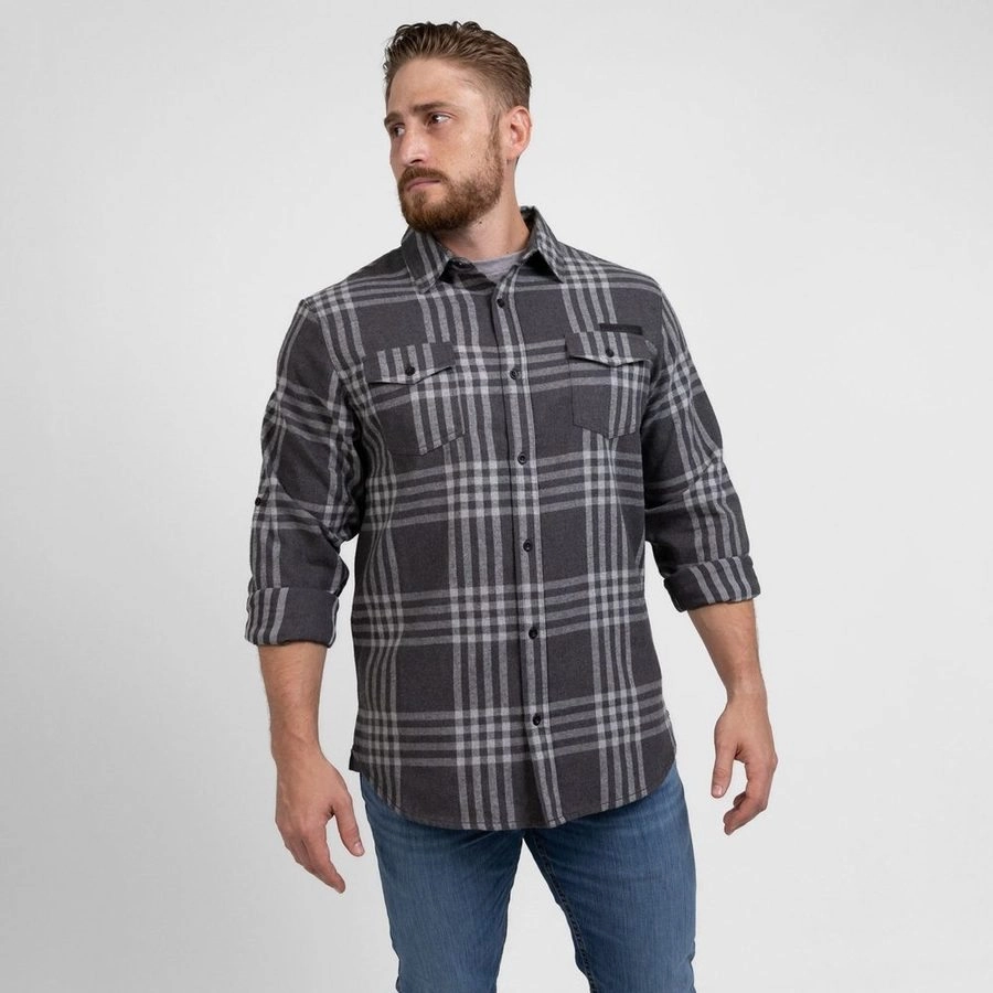 City Edge Trend Feel Men's GS Plaid Flannel - Gray