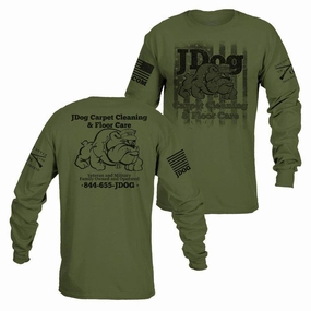 Men's JDog Carpet Cleaning & Floor Care Long Sleeve - Military Green Flexible Fit Relax Fit Wear