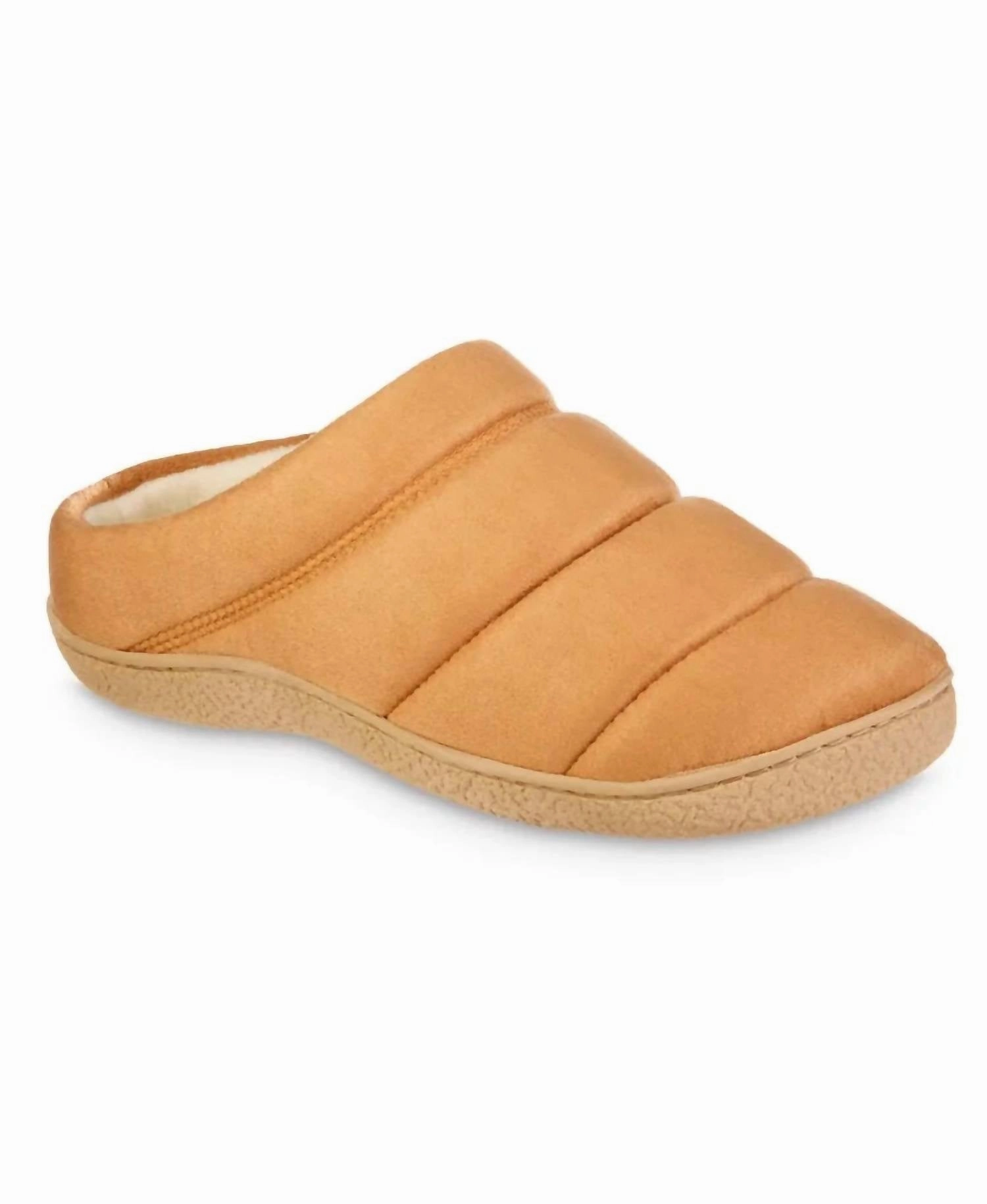 Men's Microsuede Puffer Comfort Hoodback Slippers In Buckskin Way True Neutral Colors