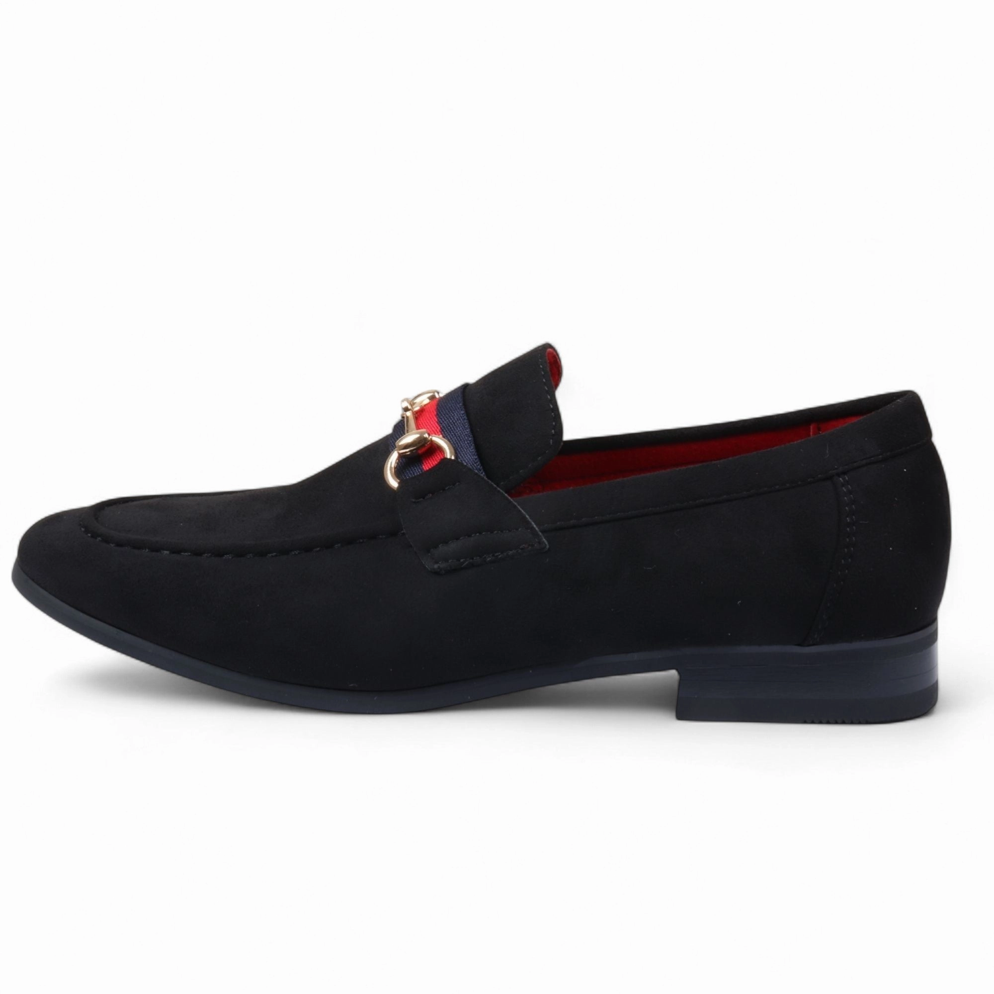 Men's Navy Suede Loafers with Gold Buckle Slip-On Dress Shoes Breathable