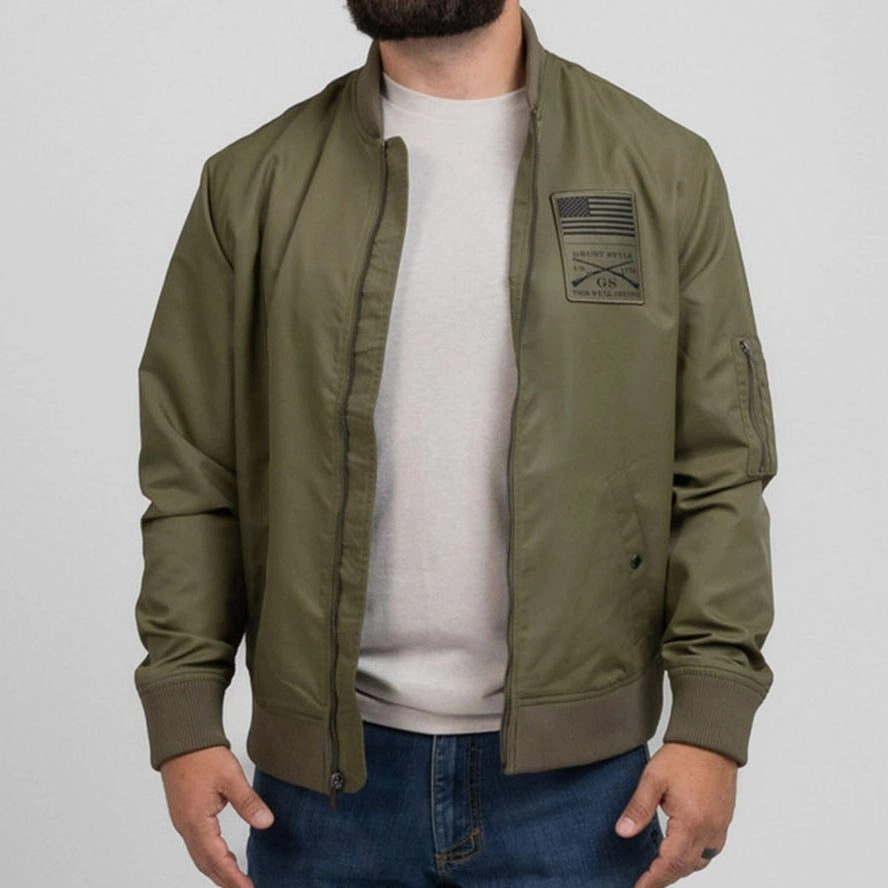Men's Stealth Bomber Jacket - Military Green Teflon Coated Fabric