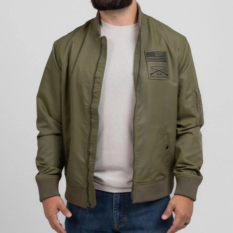 Reflective Detail Mark Men's Stealth Bomber Jacket - Military Green