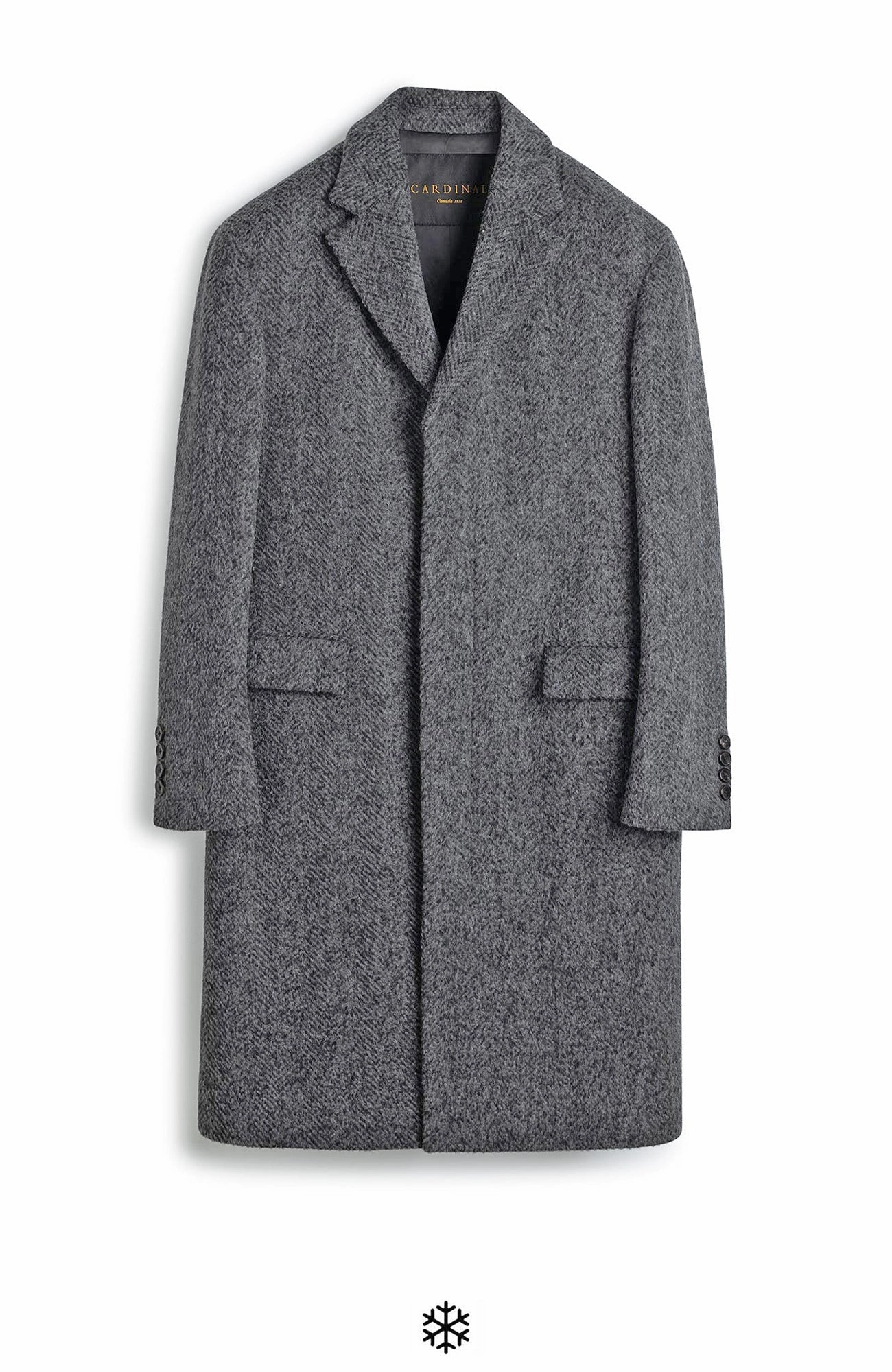 Seam Sealed Technology Abrasion Resistant Edging MERCER ALPACA & CASHMERE CHARCOAL HERRINGBONE TOPCOAT