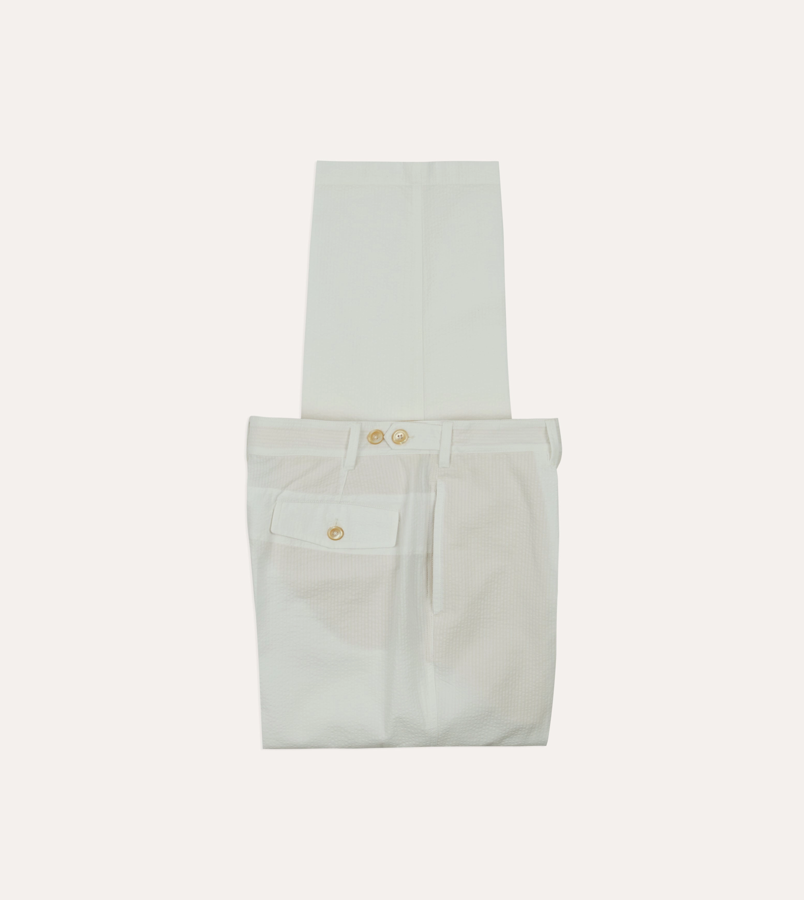 Michael McGregor for Drake??s White Seersucker Games Trousers Ripstop Texture